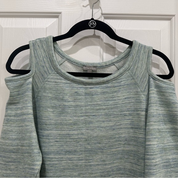 T By Talbots Heathered Cold Shoulder Sweatshirt 3/4 Sleeve in Teal Size Medium - Picture 3 of 11